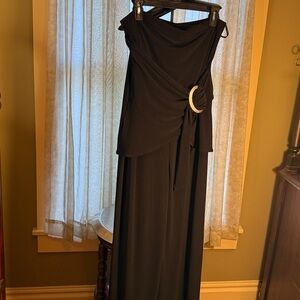 White House Black Market Black Strapless Wide-Leg Jumpsuit with Side Ring